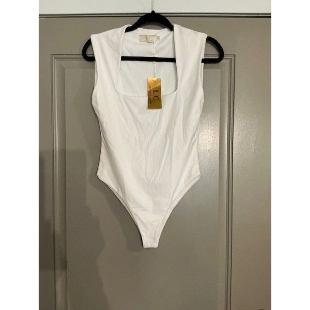 Lizette Collection Body Suit Sz L White square neck snap closure NWT Sleeveless